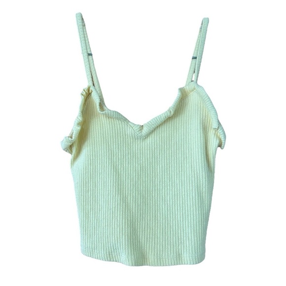 Garage Tops - Garage Yellow Ribbed Spaghetti Strap Crop Tank XS